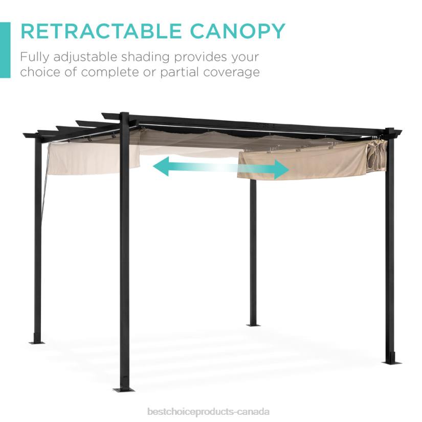 4LT21444 Black Best Choice Products Outdoor Pergola, Patio Shelter w/ Retractable Canopy, Steel Frame