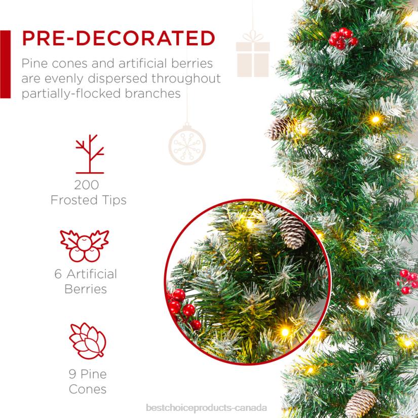 4LT2106 White Best Choice Products Pre-Lit Pre-Decorated Garland w/ PVC Branch Tips, 50 Lights