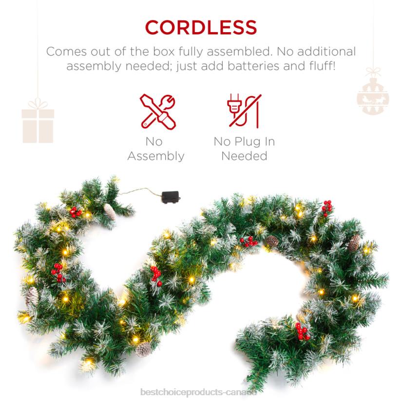 4LT2106 White Best Choice Products Pre-Lit Pre-Decorated Garland w/ PVC Branch Tips, 50 Lights