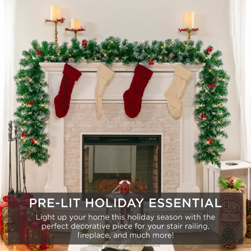 4LT2106 White Best Choice Products Pre-Lit Pre-Decorated Garland w/ PVC Branch Tips, 50 Lights