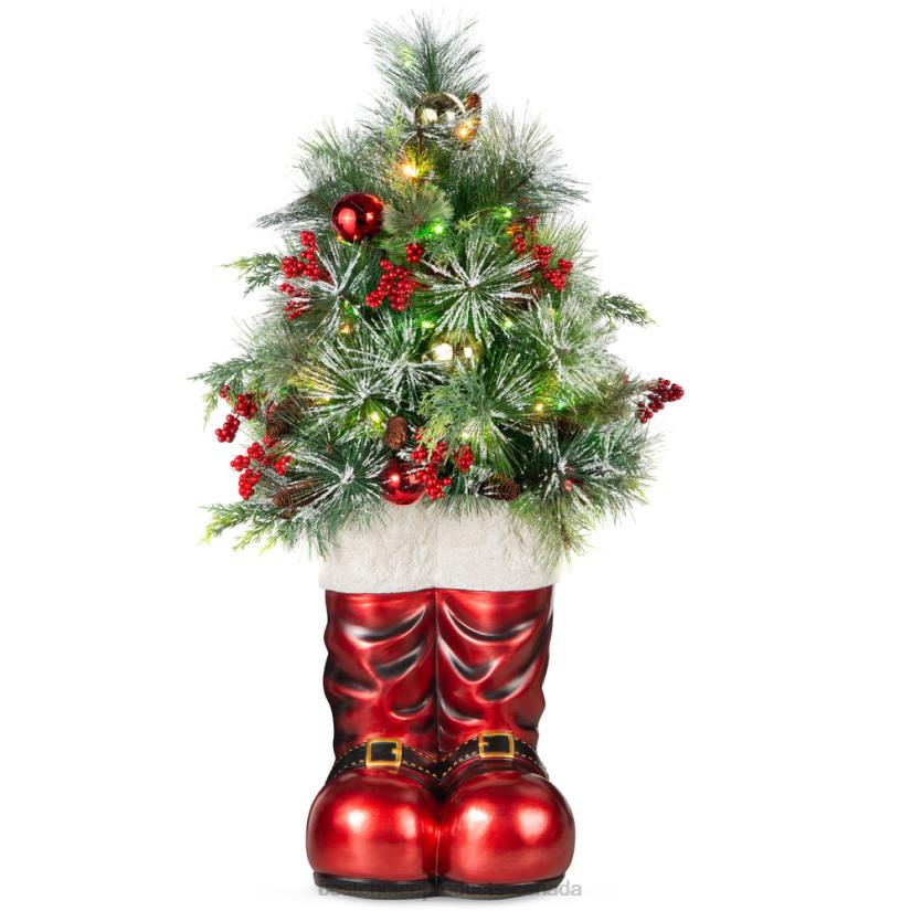 4LT2107 Red Best Choice Products Santa Boots w/ Pre-Decorated Christmas Greenery, Lights