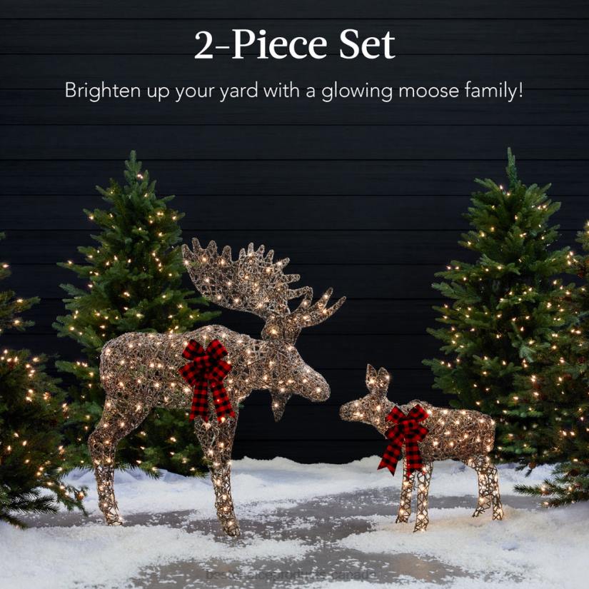 4LT2108 Brown Best Choice Products 2-Piece Moose Family Lighted Outdoor Christmas Decoration Set w/ 170 Lights