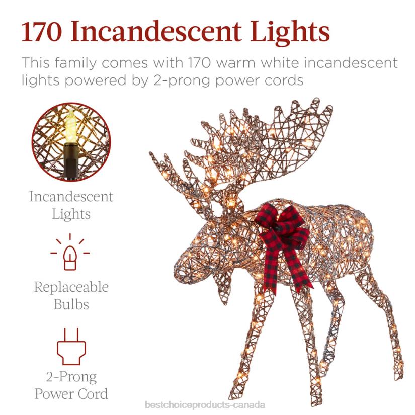 4LT2108 Brown Best Choice Products 2-Piece Moose Family Lighted Outdoor Christmas Decoration Set w/ 170 Lights