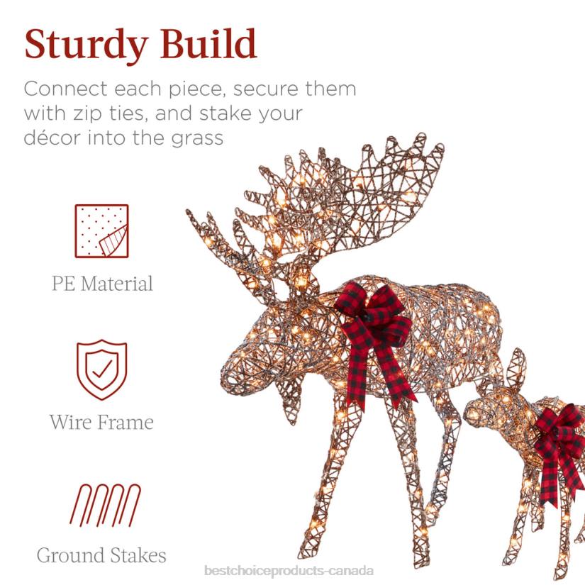 4LT2108 Brown Best Choice Products 2-Piece Moose Family Lighted Outdoor Christmas Decoration Set w/ 170 Lights