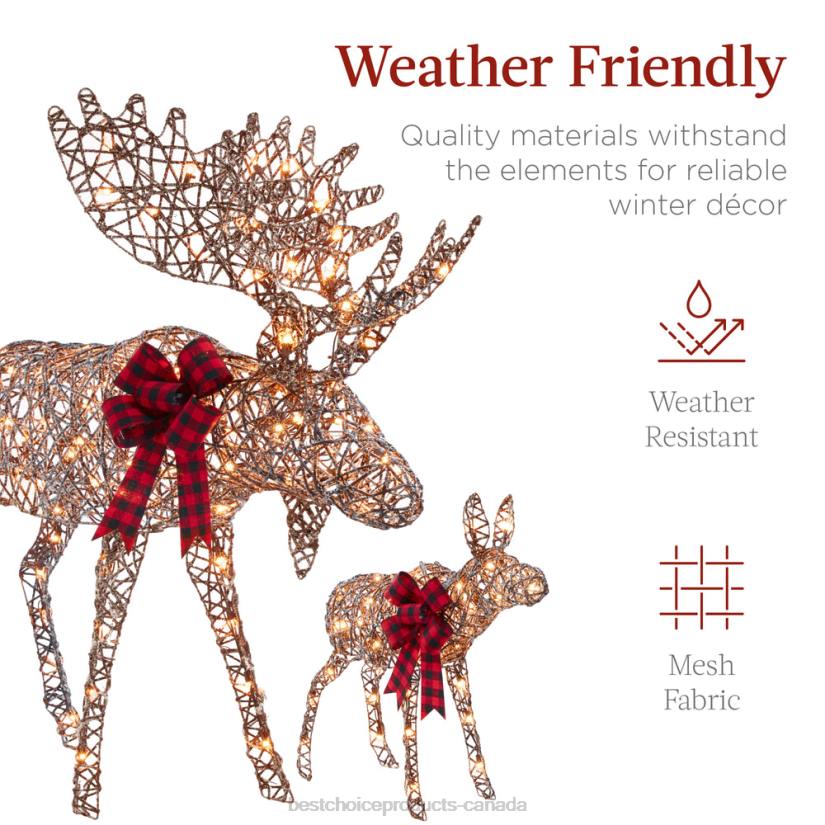 4LT2108 Brown Best Choice Products 2-Piece Moose Family Lighted Outdoor Christmas Decoration Set w/ 170 Lights
