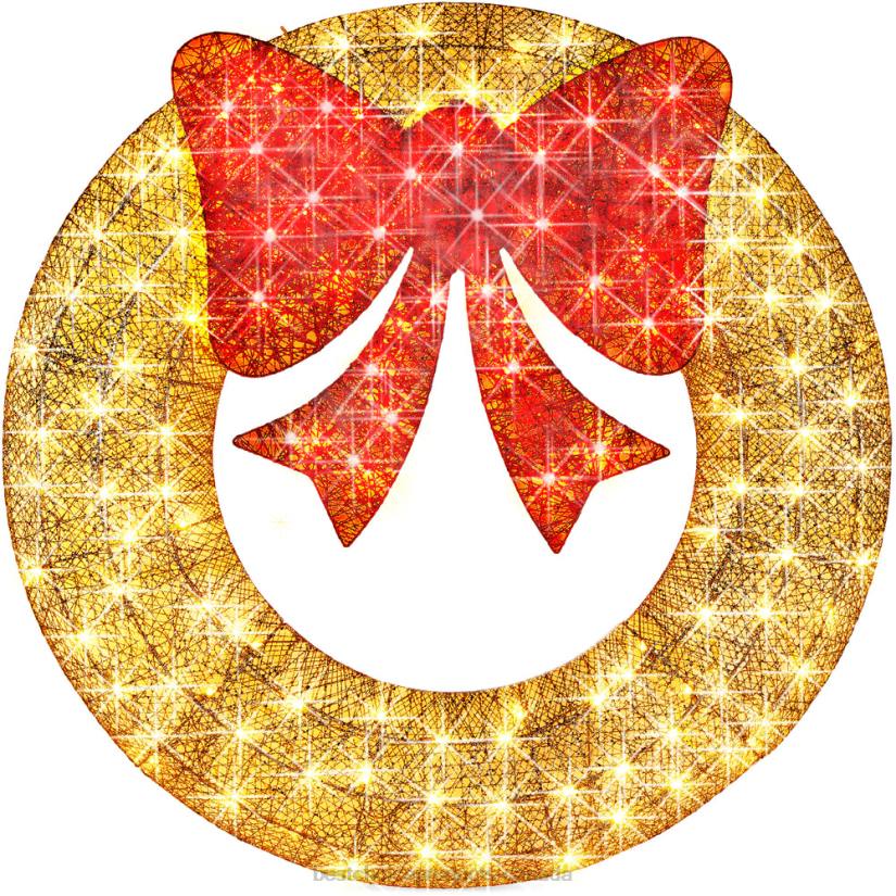 4LT2123 Gold/Red Best Choice Products Pre-Lit Outdoor Christmas Wreath, LED Metal Holiday Decor w/ Bow