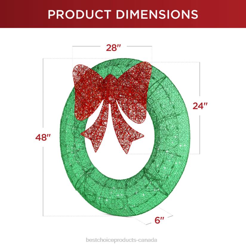 4LT2124 Green/Red Best Choice Products Pre-Lit Outdoor Christmas Wreath, LED Metal Holiday Decor w/ Bow