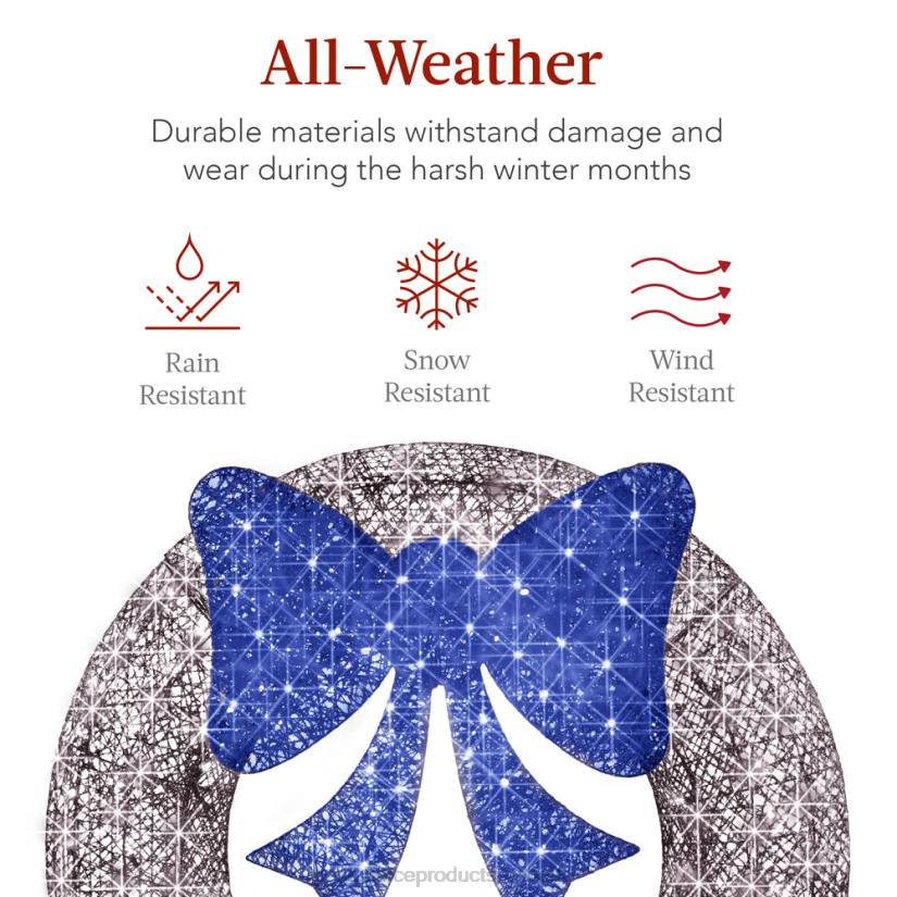 4LT2125 Silver/Blue Best Choice Products Pre-Lit Outdoor Christmas Wreath, LED Metal Holiday Decor w/ Bow