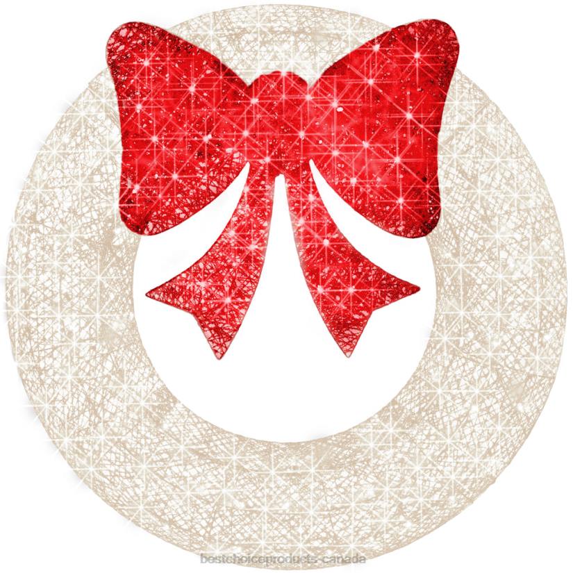 4LT2126 White/Red Best Choice Products Pre-Lit Outdoor Christmas Wreath, LED Metal Holiday Decor w/ Bow