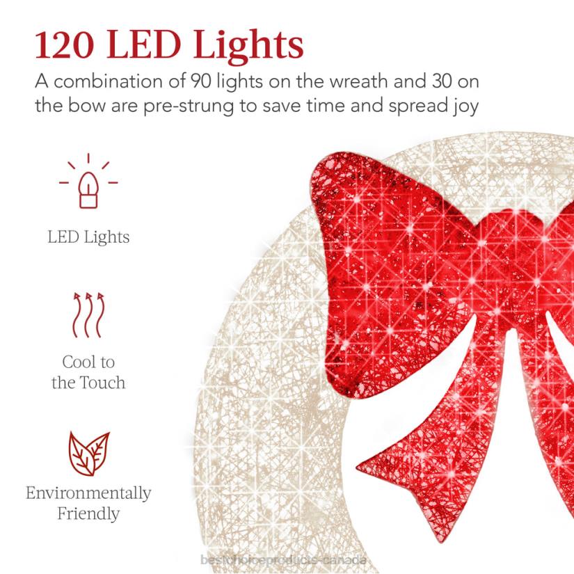 4LT2130 White/Red Best Choice Products Pre-Lit Outdoor Christmas Wreath, LED Metal Holiday Decor w/ Bow