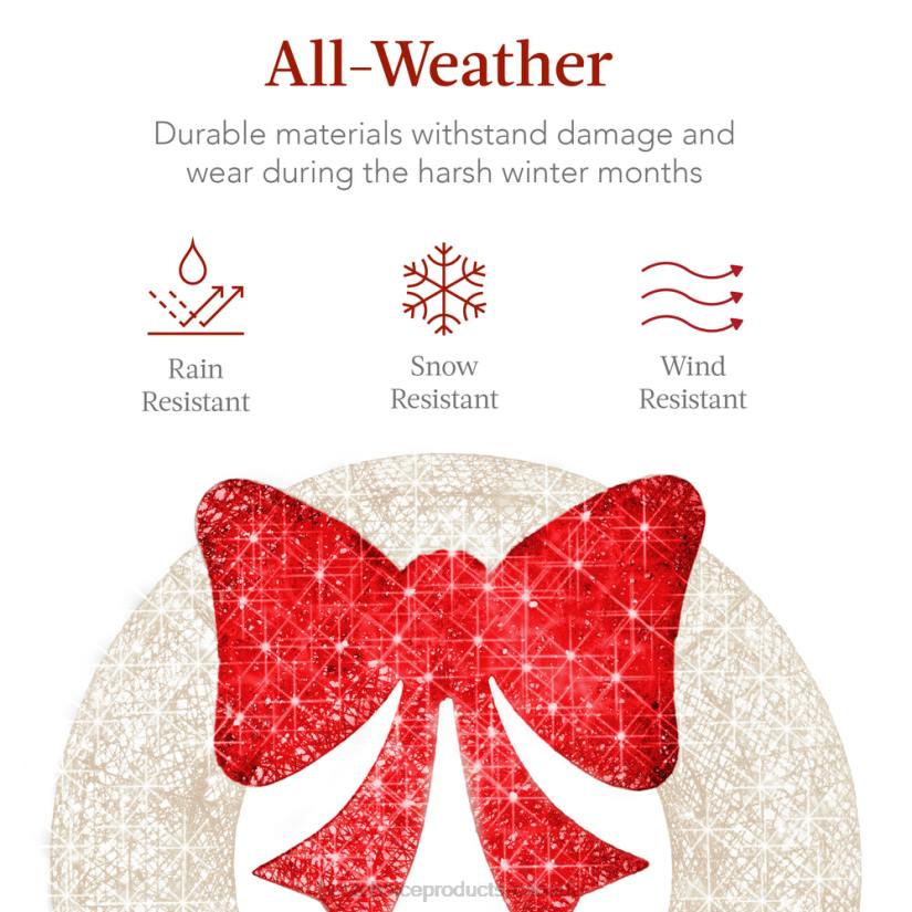 4LT2130 White/Red Best Choice Products Pre-Lit Outdoor Christmas Wreath, LED Metal Holiday Decor w/ Bow