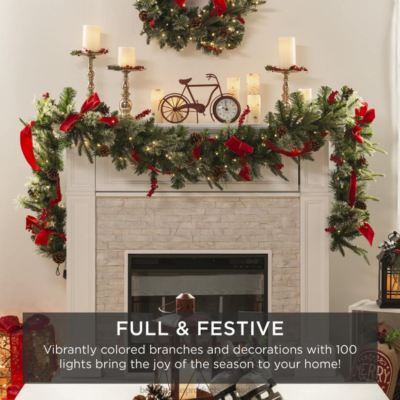 4LT2135 Green Best Choice Products Pre-Lit Garland, Battery Powered w/ 100 Lights, 180 Tips, Pine Cones