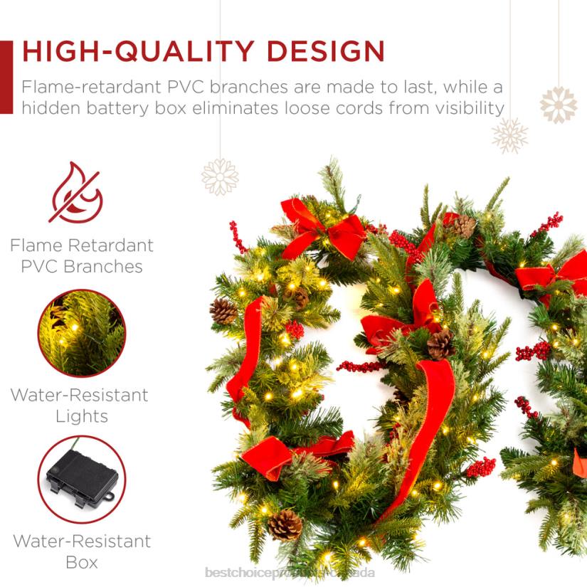 4LT2135 Green Best Choice Products Pre-Lit Garland, Battery Powered w/ 100 Lights, 180 Tips, Pine Cones