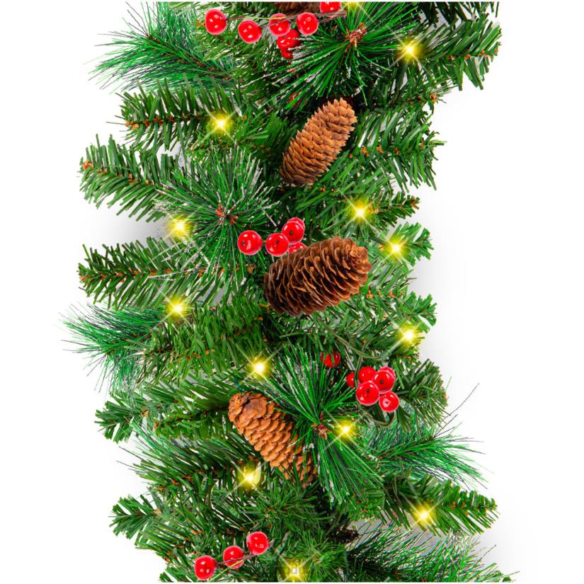4LT2136 Green Best Choice Products Pre-Lit Pre-Decorated Garland w/ PVC Branch Tips, 50 Lights