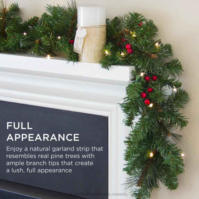 4LT2136 Green Best Choice Products Pre-Lit Pre-Decorated Garland w/ PVC Branch Tips, 50 Lights