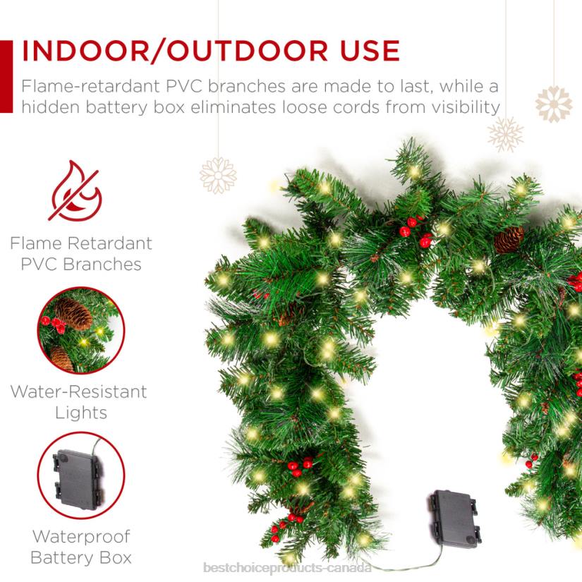 4LT2136 Green Best Choice Products Pre-Lit Pre-Decorated Garland w/ PVC Branch Tips, 50 Lights