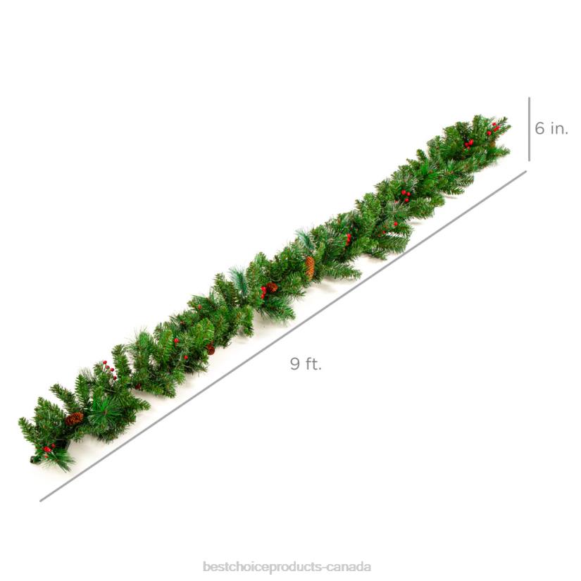 4LT2136 Green Best Choice Products Pre-Lit Pre-Decorated Garland w/ PVC Branch Tips, 50 Lights