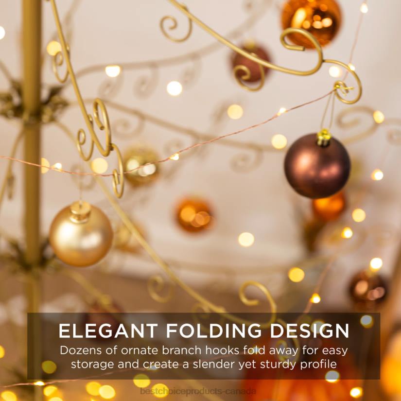 4LT2140 Gold Best Choice Products Wrought Iron Christmas Tree Ornament Display w/ Easy Assembly