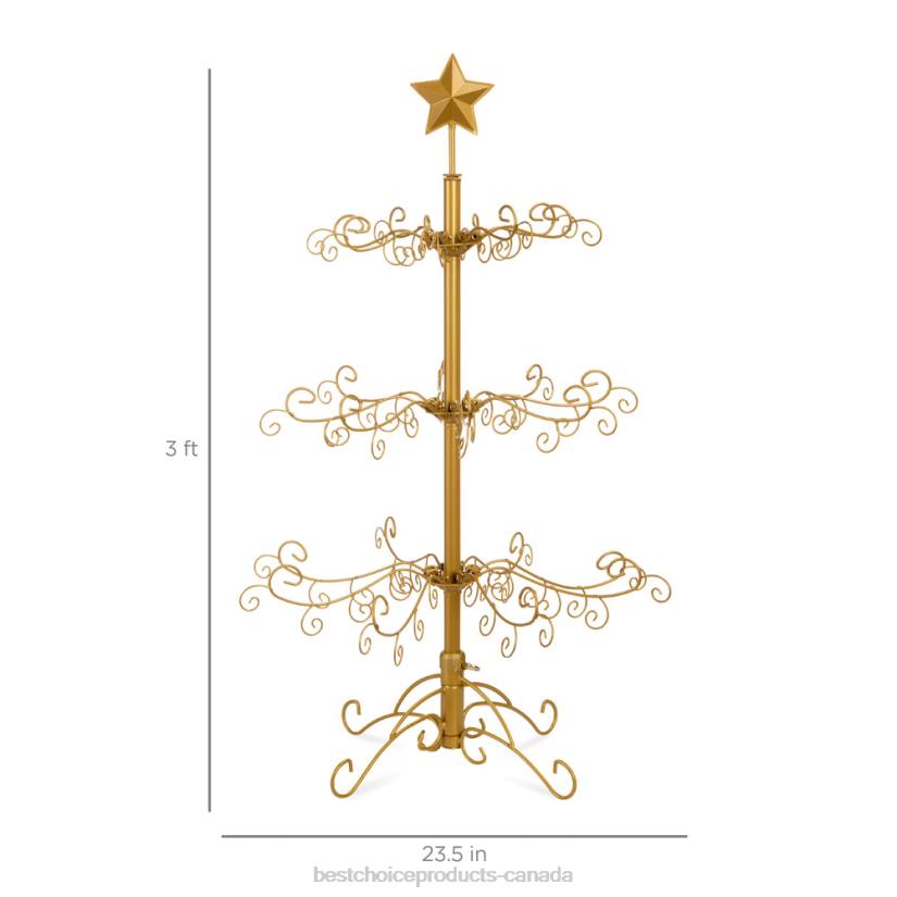 4LT2141 Gold Best Choice Products Wrought Iron Christmas Tree Ornament Display w/ Easy Assembly