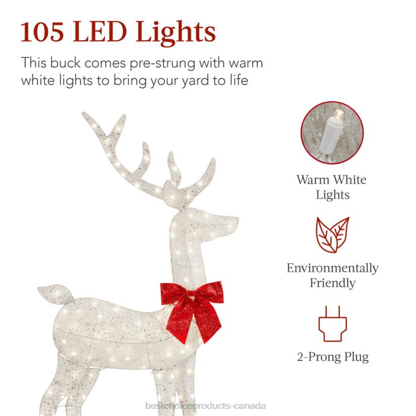 4LT2144 White Best Choice Products Lighted 2D Christmas Buck Outdoor Decor w/ 105 LED Lights