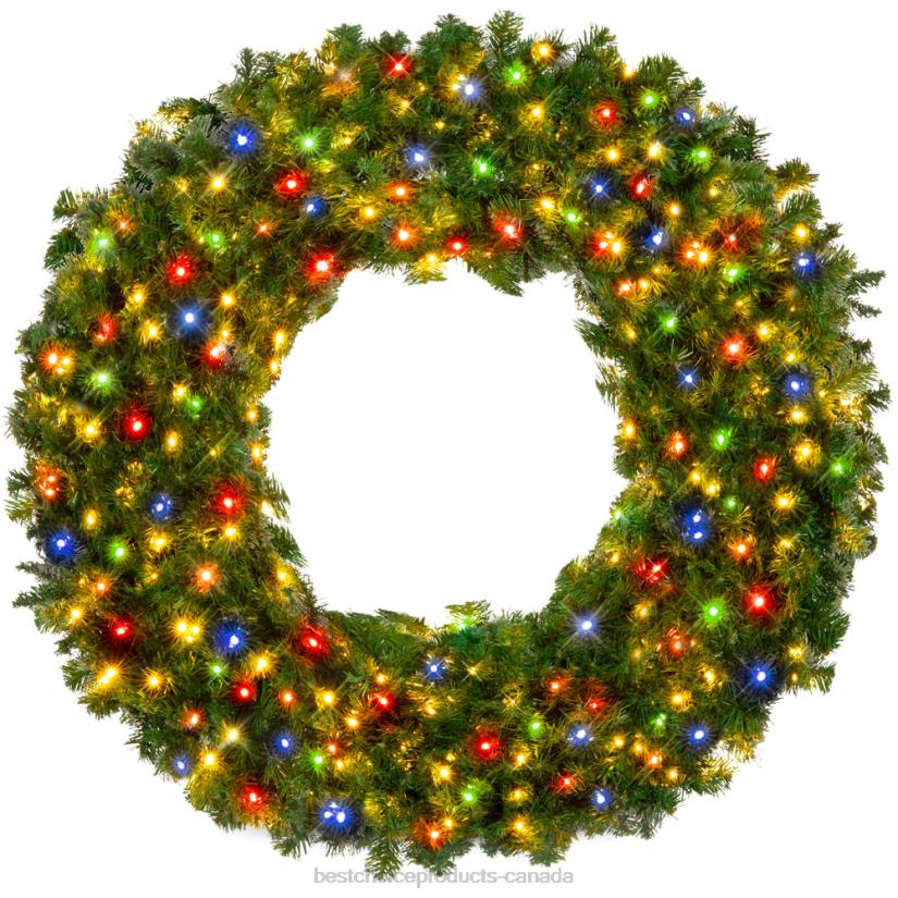 4LT2146 Beauty Best Choice Products Pre-Lit Artificial Fir Christmas Wreath w/ Multicolor LED Lights, PVC Tips