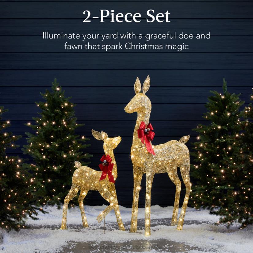4LT2171 Gold Best Choice Products 2-Piece Lighted Christmas Deer Family Outdoor Decor Set with LED Lights