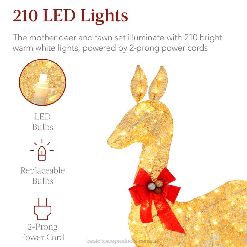 4LT2171 Gold Best Choice Products 2-Piece Lighted Christmas Deer Family Outdoor Decor Set with LED Lights