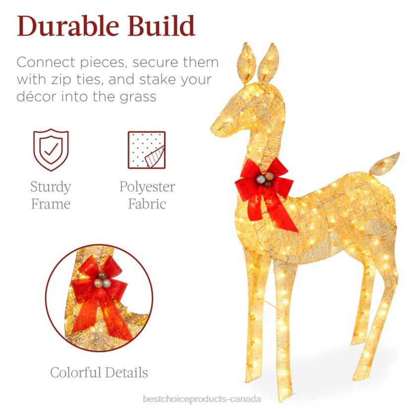 4LT2171 Gold Best Choice Products 2-Piece Lighted Christmas Deer Family Outdoor Decor Set with LED Lights