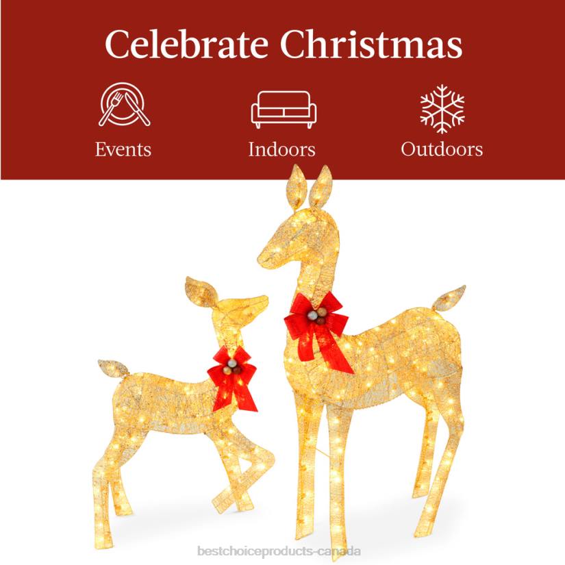4LT2171 Gold Best Choice Products 2-Piece Lighted Christmas Deer Family Outdoor Decor Set with LED Lights