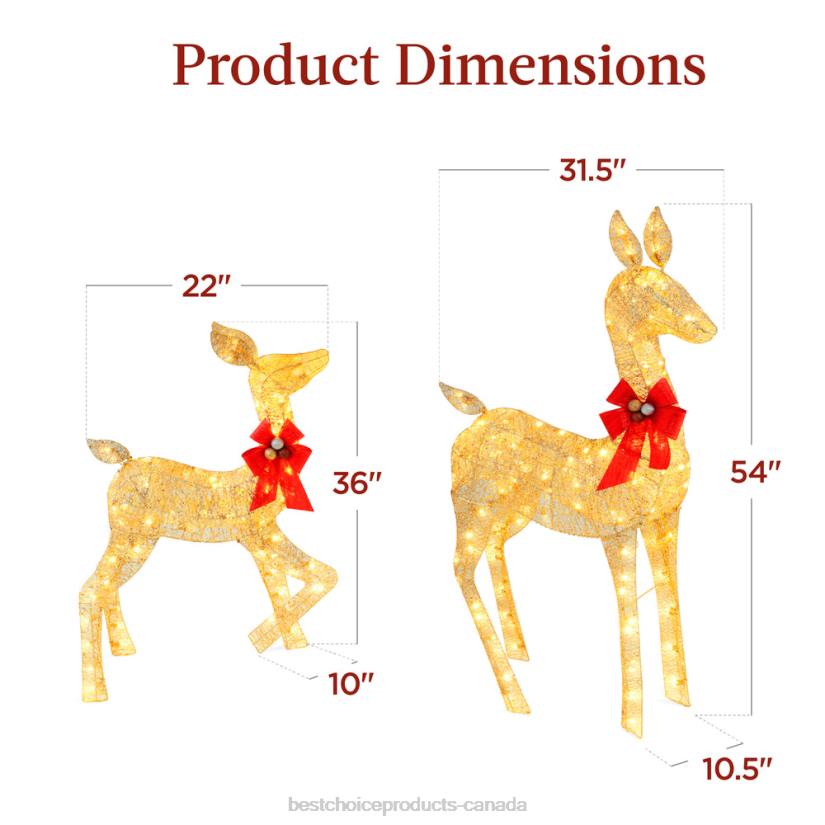 4LT2171 Gold Best Choice Products 2-Piece Lighted Christmas Deer Family Outdoor Decor Set with LED Lights