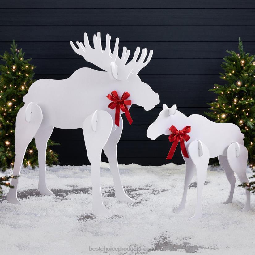 4LT2172 White Best Choice Products 2-Piece Moose Family Silhouette Set Holiday Yard Decoration w/ Stakes