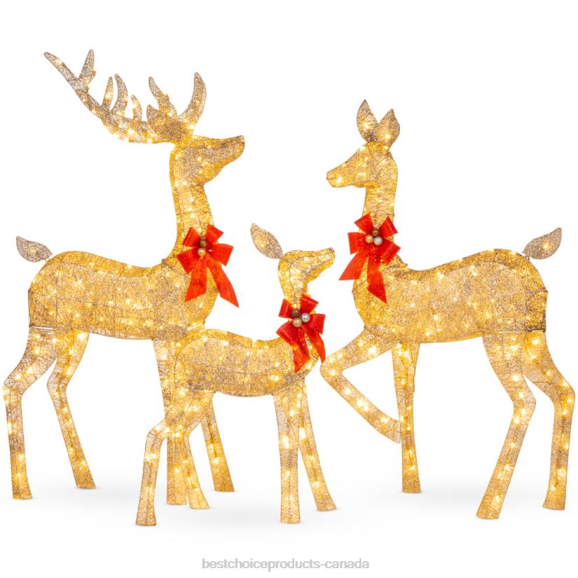 4LT218 Gold Best Choice Products 3-Piece Lighted Christmas Deer Set Outdoor Decor with LED Lights