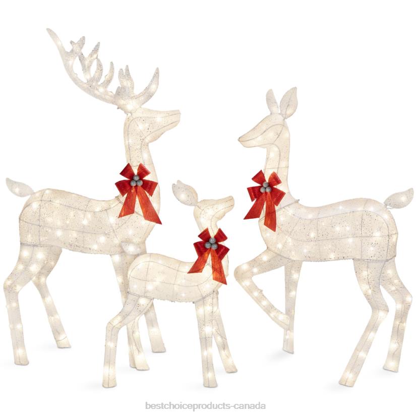 4LT219 White Best Choice Products 3-Piece Lighted Christmas Deer Set Outdoor Decor with LED Lights