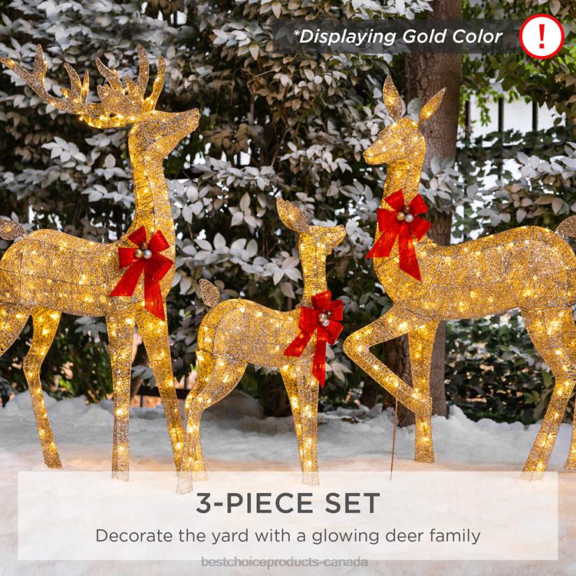 4LT219 White Best Choice Products 3-Piece Lighted Christmas Deer Set Outdoor Decor with LED Lights