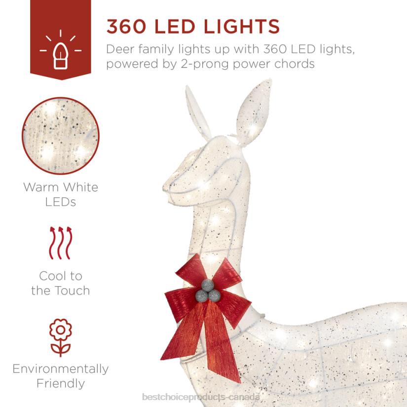 4LT219 White Best Choice Products 3-Piece Lighted Christmas Deer Set Outdoor Decor with LED Lights