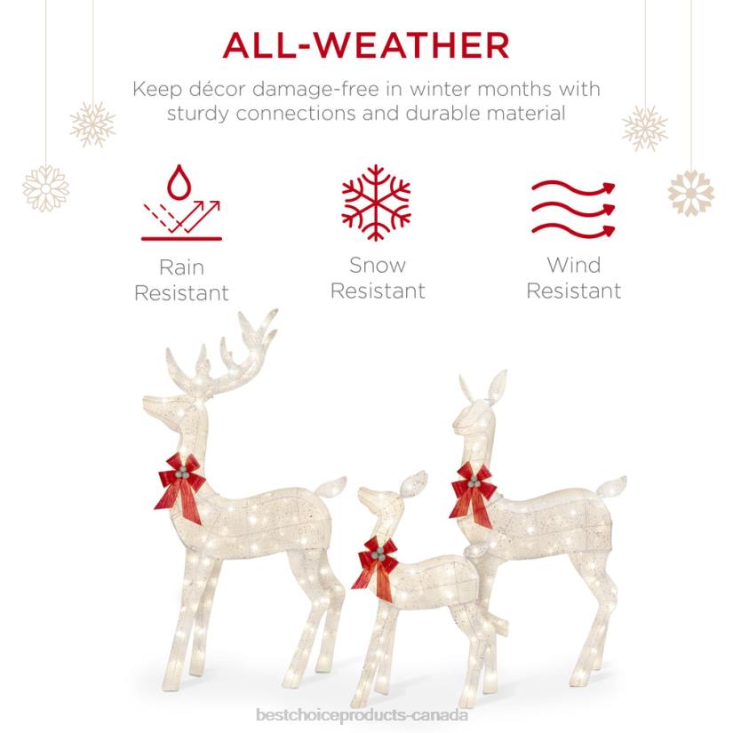 4LT219 White Best Choice Products 3-Piece Lighted Christmas Deer Set Outdoor Decor with LED Lights