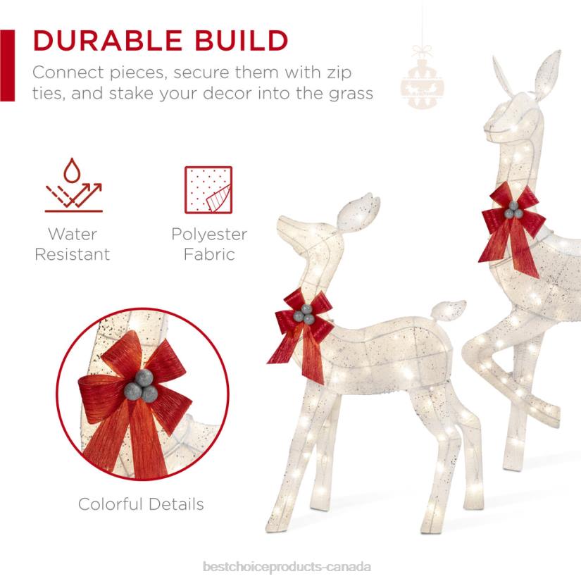 4LT219 White Best Choice Products 3-Piece Lighted Christmas Deer Set Outdoor Decor with LED Lights