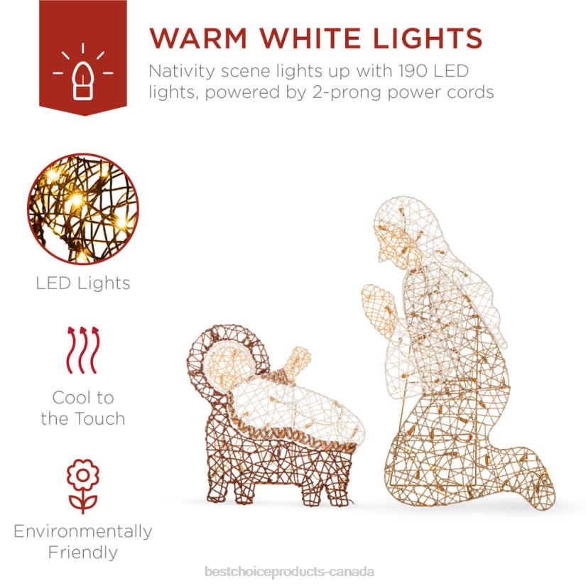 4LT220 Brown Best Choice Products Lighted Christmas Nativity Scene Outdoor Decor with LED Lights