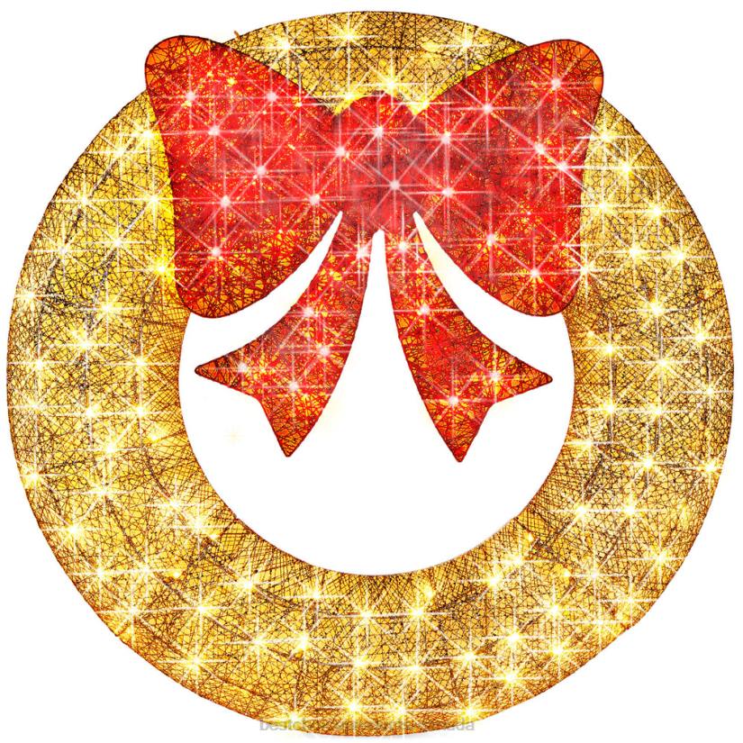 4LT2210 Gold/Red Best Choice Products Pre-Lit Outdoor Christmas Wreath, LED Metal Holiday Decor w/ Bow