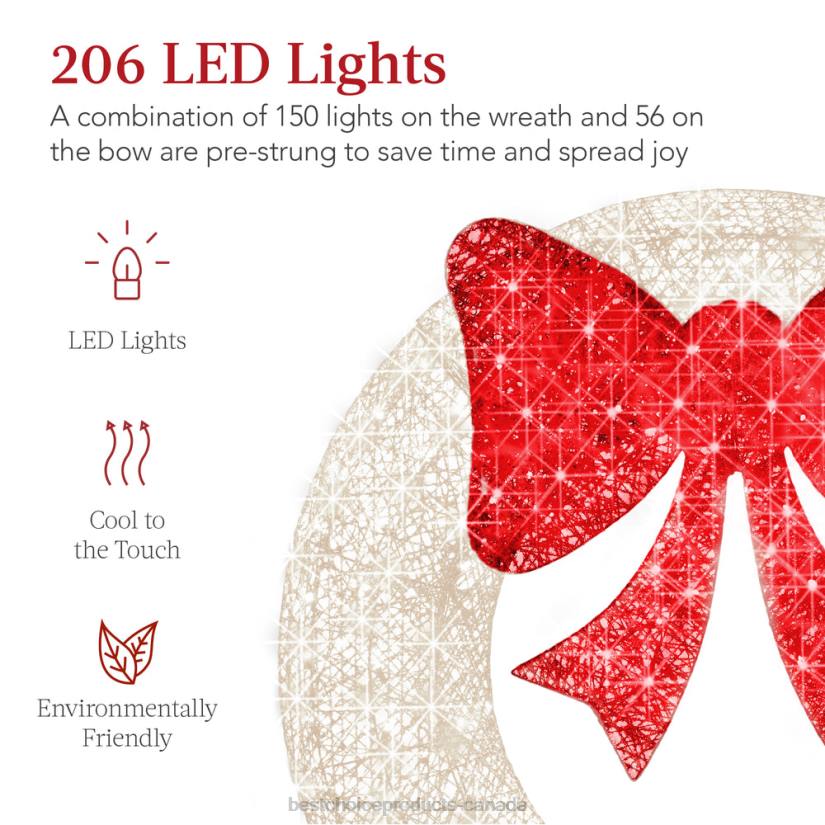 4LT2212 White/Red Best Choice Products Pre-Lit Outdoor Christmas Wreath, LED Metal Holiday Decor w/ Bow