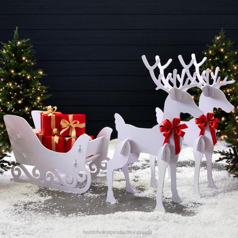 4LT2231 White Best Choice Products 3-Piece Deer & Sleigh Silhouette Set Holiday Yard Decoration w/ Stakes