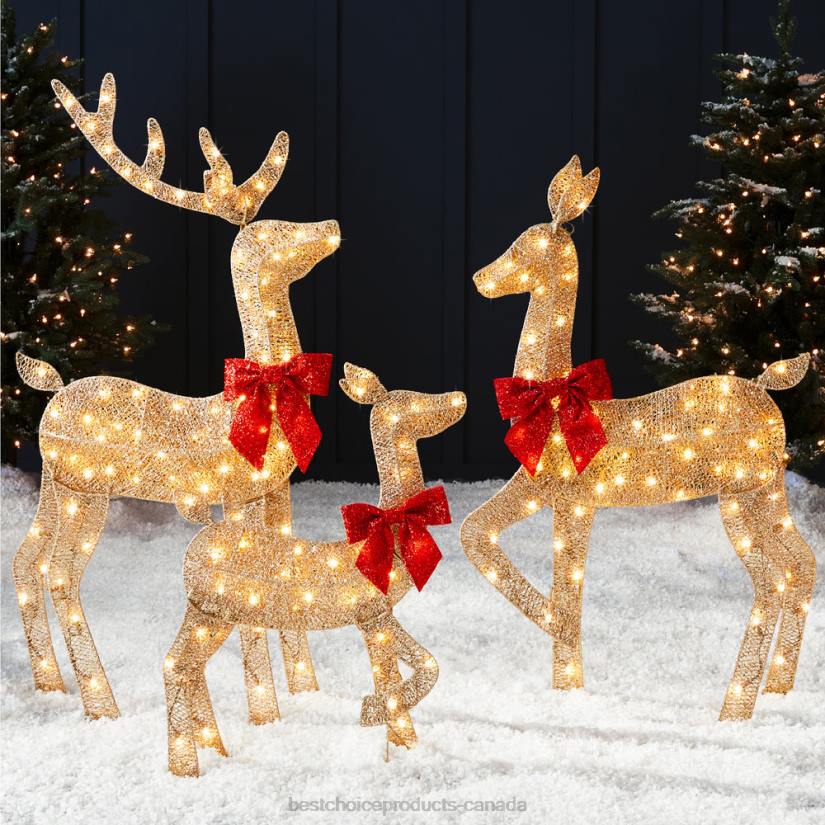 4LT2236 Gold Best Choice Products 3-Piece Lighted 2D Christmas Deer Set Outdoor Decor w/ 175 LED Lights