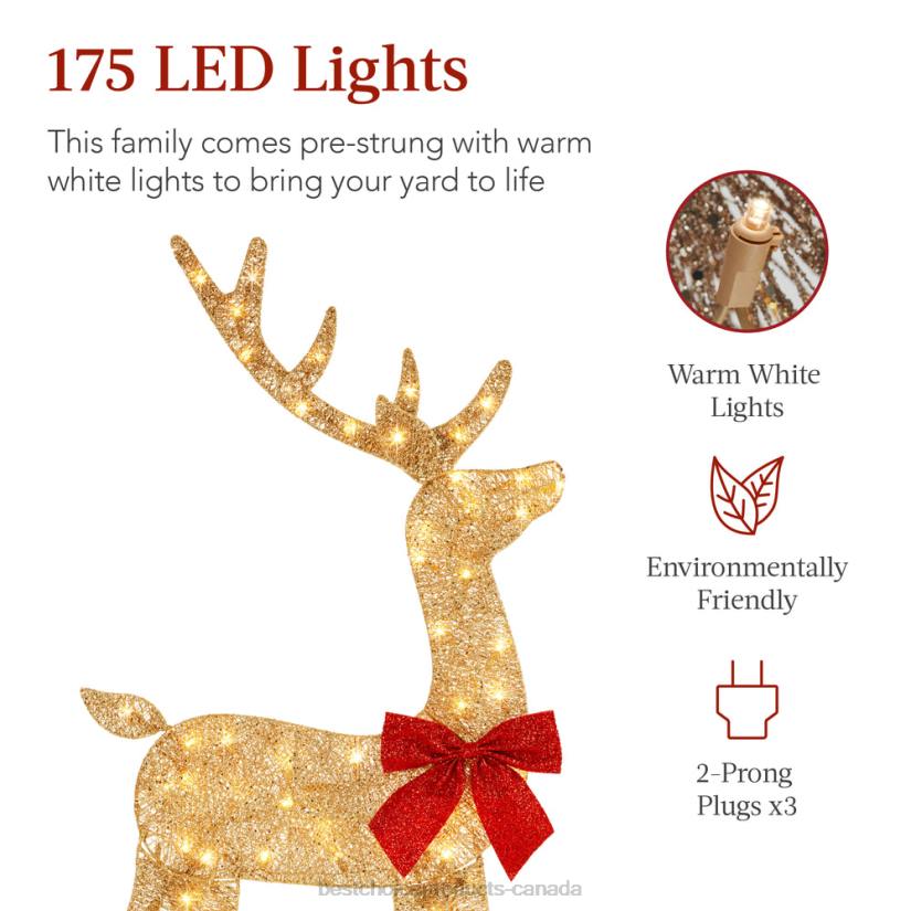 4LT2236 Gold Best Choice Products 3-Piece Lighted 2D Christmas Deer Set Outdoor Decor w/ 175 LED Lights