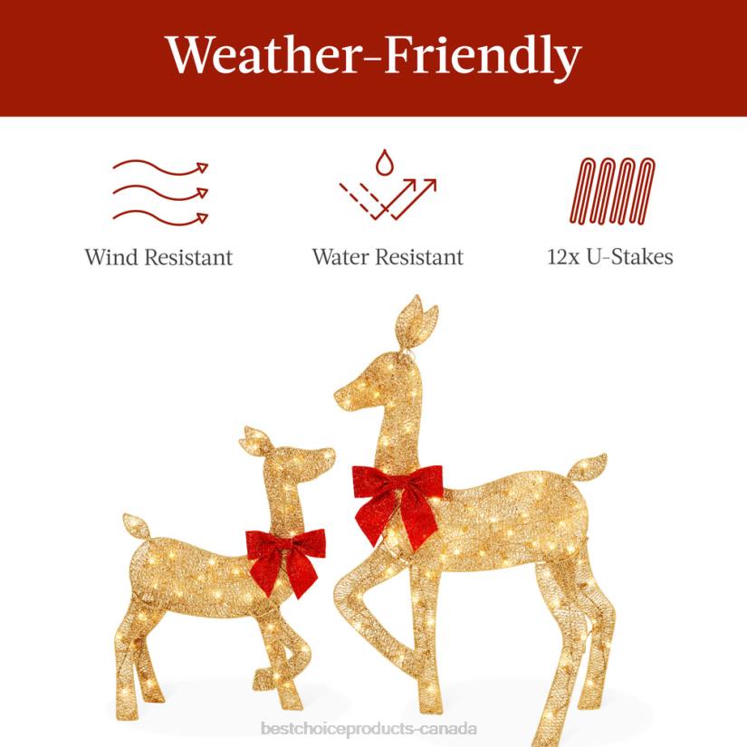 4LT2236 Gold Best Choice Products 3-Piece Lighted 2D Christmas Deer Set Outdoor Decor w/ 175 LED Lights