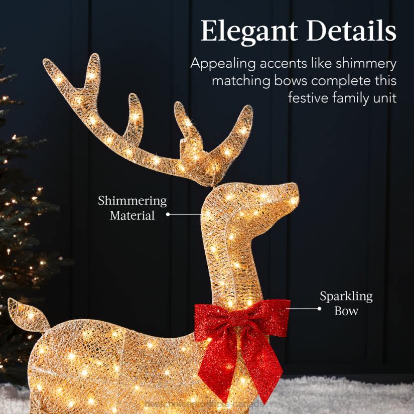4LT2236 Gold Best Choice Products 3-Piece Lighted 2D Christmas Deer Set Outdoor Decor w/ 175 LED Lights