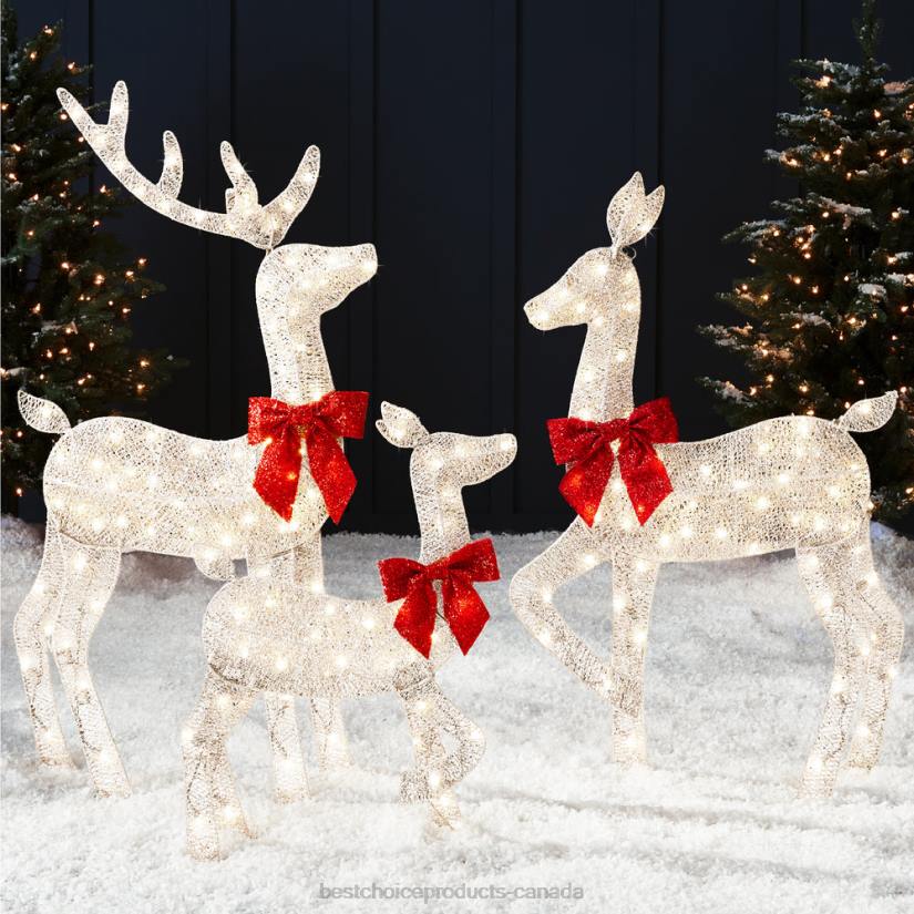 4LT2237 White Best Choice Products 3-Piece Lighted 2D Christmas Deer Set Outdoor Decor w/ 175 LED Lights