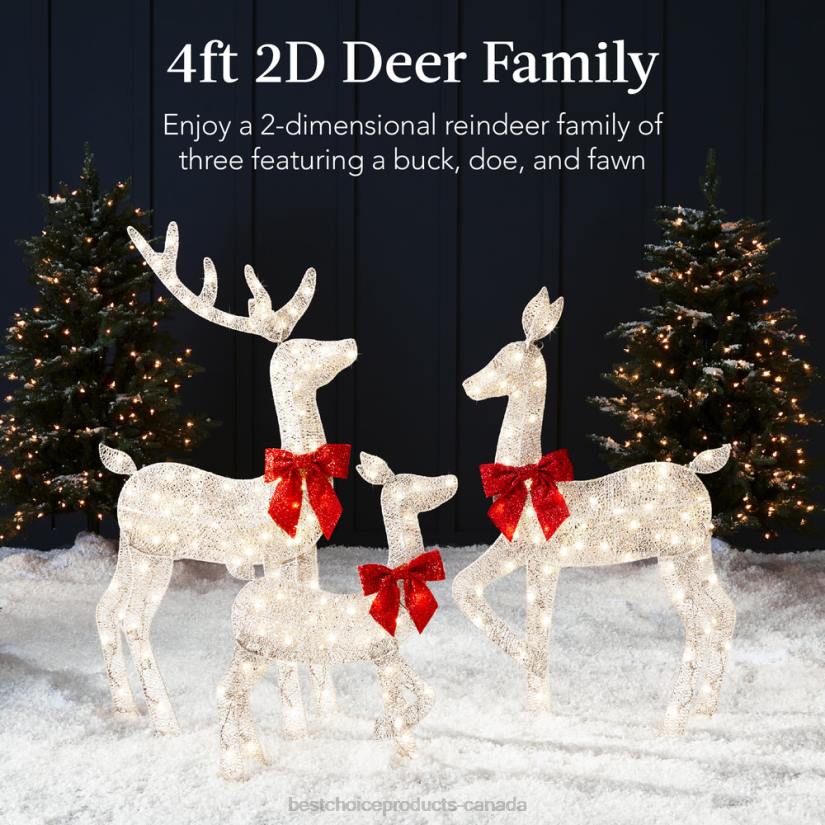 4LT2237 White Best Choice Products 3-Piece Lighted 2D Christmas Deer Set Outdoor Decor w/ 175 LED Lights