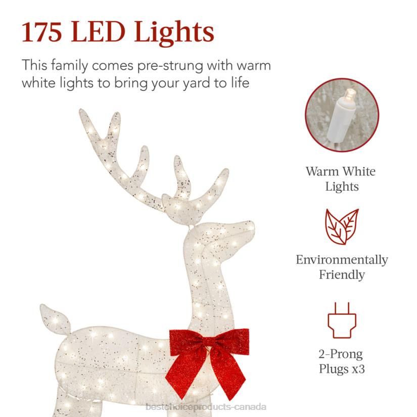 4LT2237 White Best Choice Products 3-Piece Lighted 2D Christmas Deer Set Outdoor Decor w/ 175 LED Lights