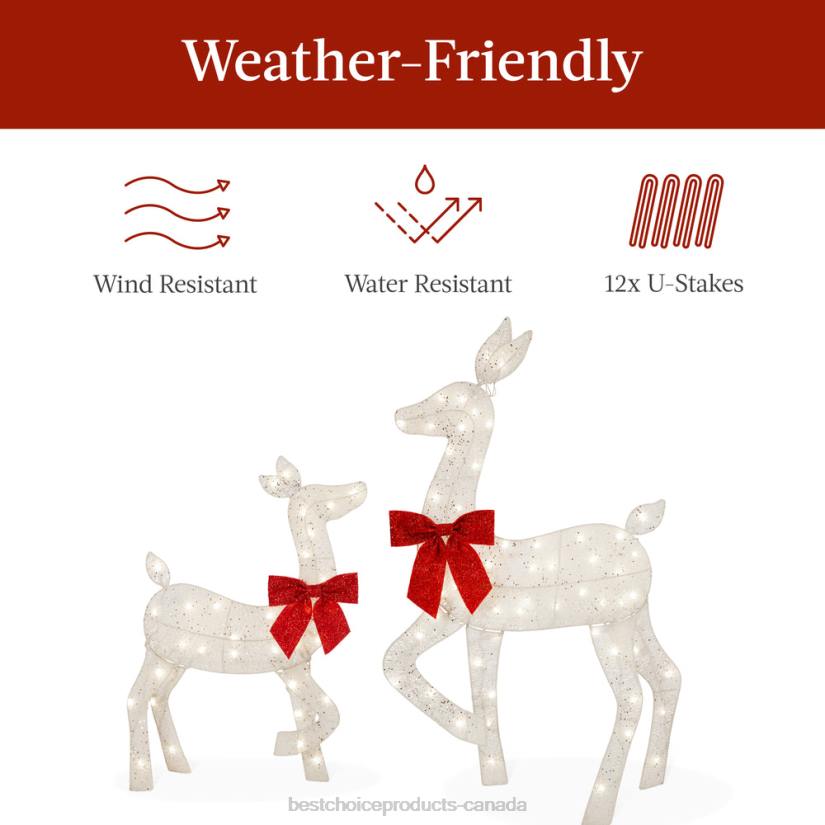 4LT2237 White Best Choice Products 3-Piece Lighted 2D Christmas Deer Set Outdoor Decor w/ 175 LED Lights