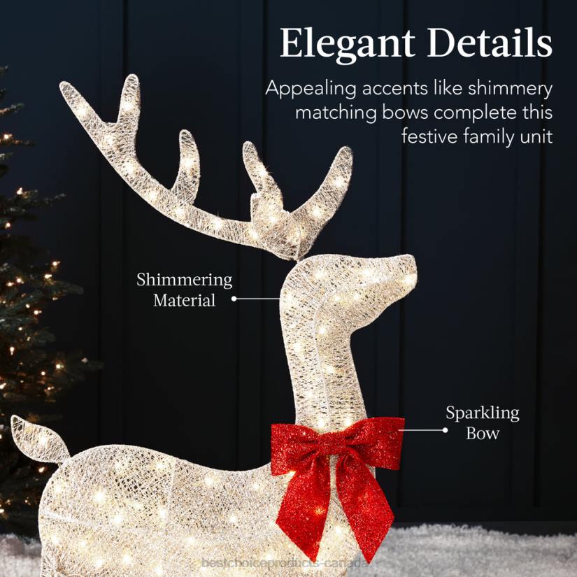 4LT2237 White Best Choice Products 3-Piece Lighted 2D Christmas Deer Set Outdoor Decor w/ 175 LED Lights
